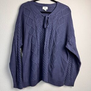Old Navy Womens‎ XXL Navy Blue Cable Knit Tie Front V-Neck Cozy Cardigan Sweater